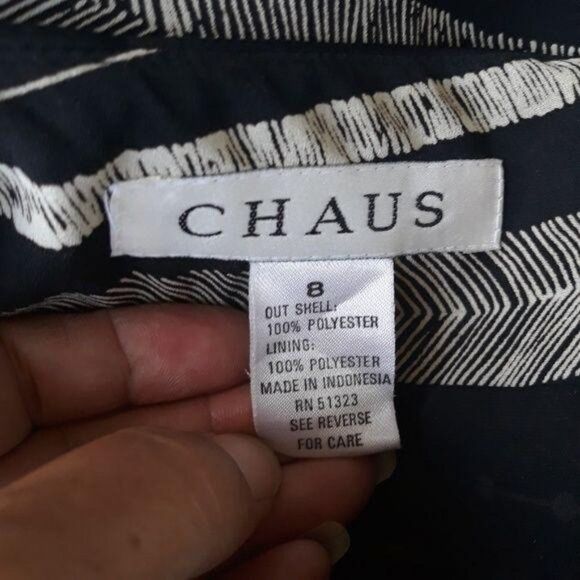 Chaus Skirt Mini Faux Wrap Aztec Tribal Hieroglyphic Striped Black Tan Sz 8 - Picture 3 of 7